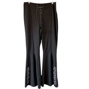Spirit Women’s Bell Bottoms Black Pants Embroidery On Hem Large
